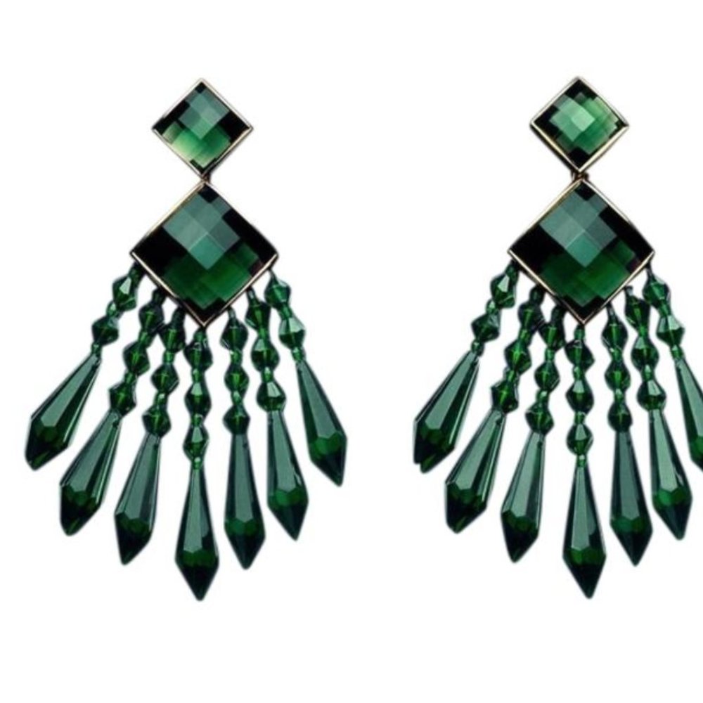 Balmain for H&M Dark Green Crystal Chandelier Clip-on Earrings - BRAND NEW